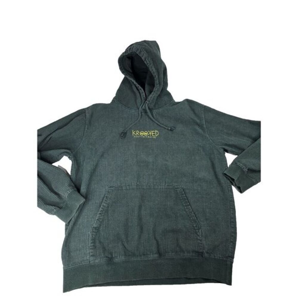 Krooked‎ Skateboarding Hoodie Mens M Medium Green Corduroy Pullover Skate Eyes